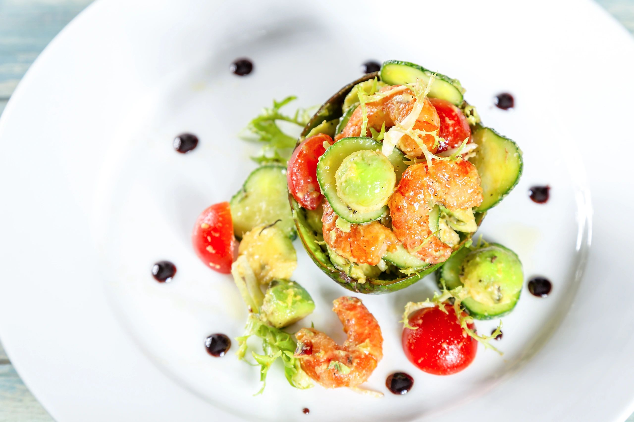 Shrimp and avocado dish representing Kuyen Arepas & Ceviche menu