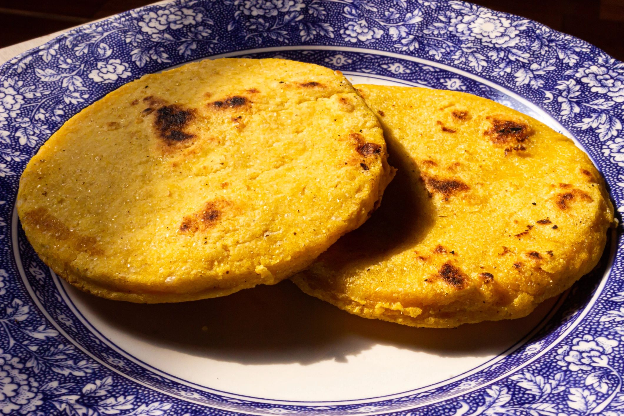 Fresh plated arepa dish